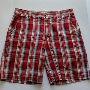 COLUMBIA Shorts Mens Sz 38 x 10 Red Gray Cream‎ Plaid Cotton Casual Preppy Golf
